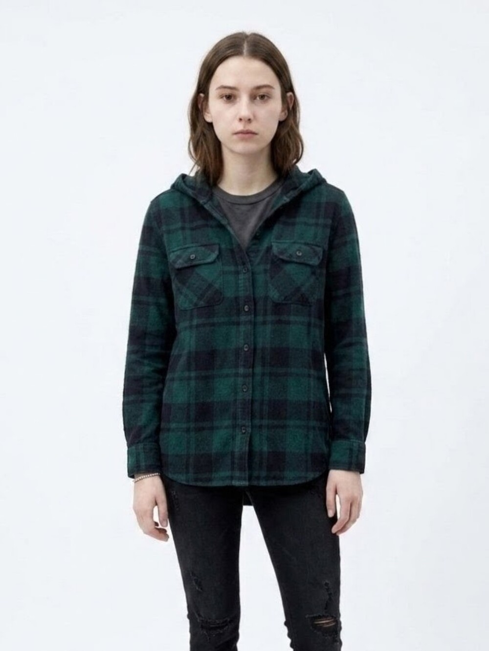 Garage Grunge Plaid Hooded Flannel Shirt Small Twilightcore 2010s